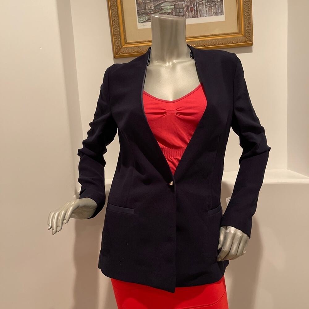 Zara Women Collarless Navy Blue Blazer Size S NWT